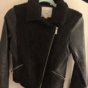 Kids black faux leather jacket with pockets